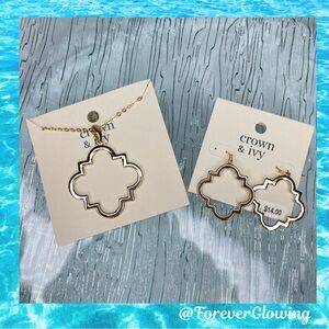 Necklace & Earring Set Gold Quatrefoil - Crown & Ivy Gold